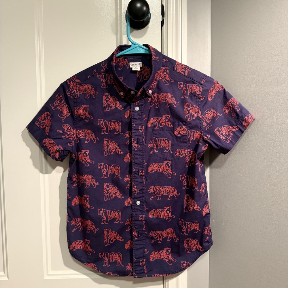 Crewcuts Navy and Red Tiger Print Button Down Shirt